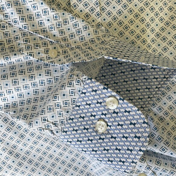 Etro long-sleeve button-up Cotton shirt White with Blue Squares-Sz. 44-XL - Picture 15 of 15